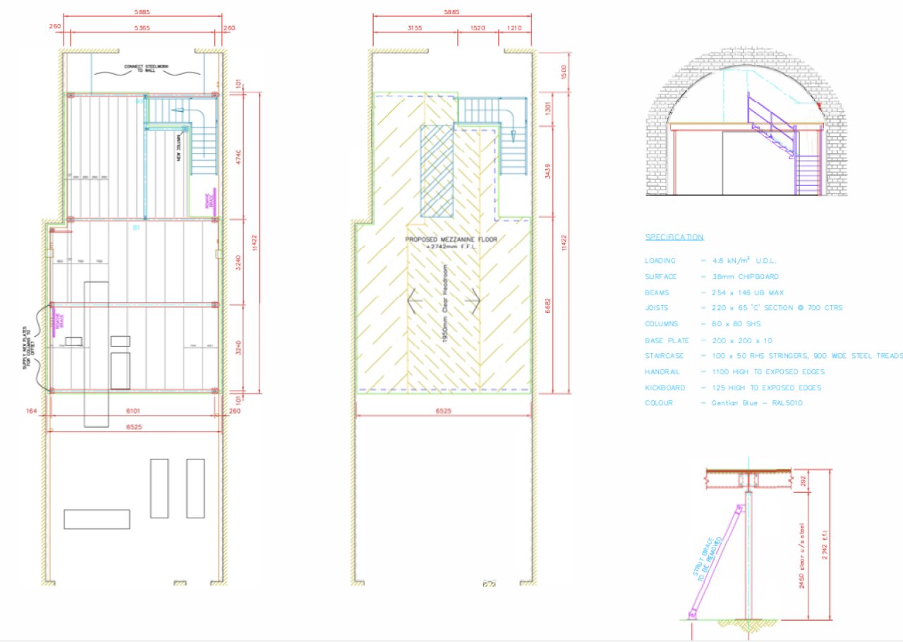 Mezzanine Floor Under Railway Arch - Technical Drawing.