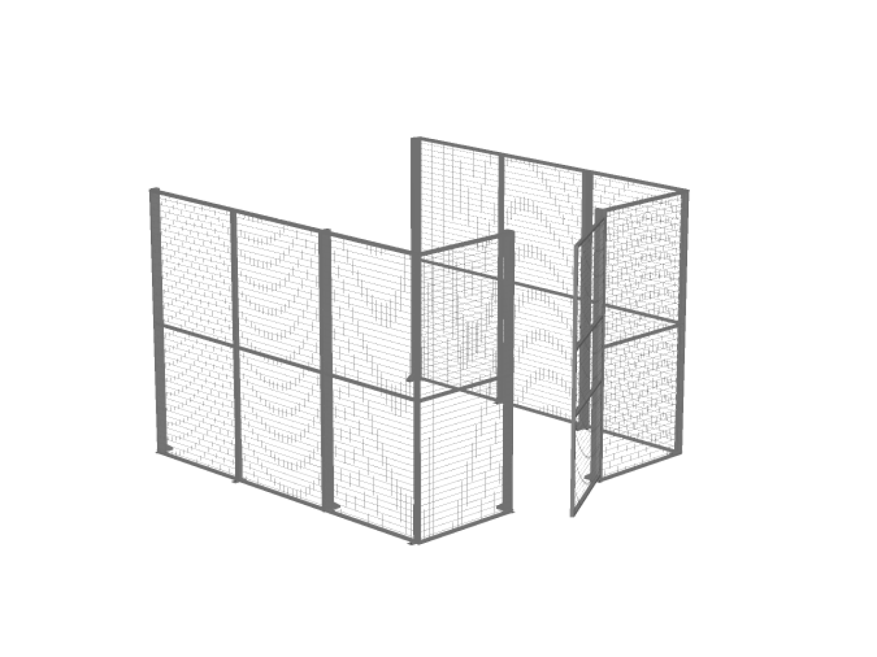 mesh partition three sided cage with door.